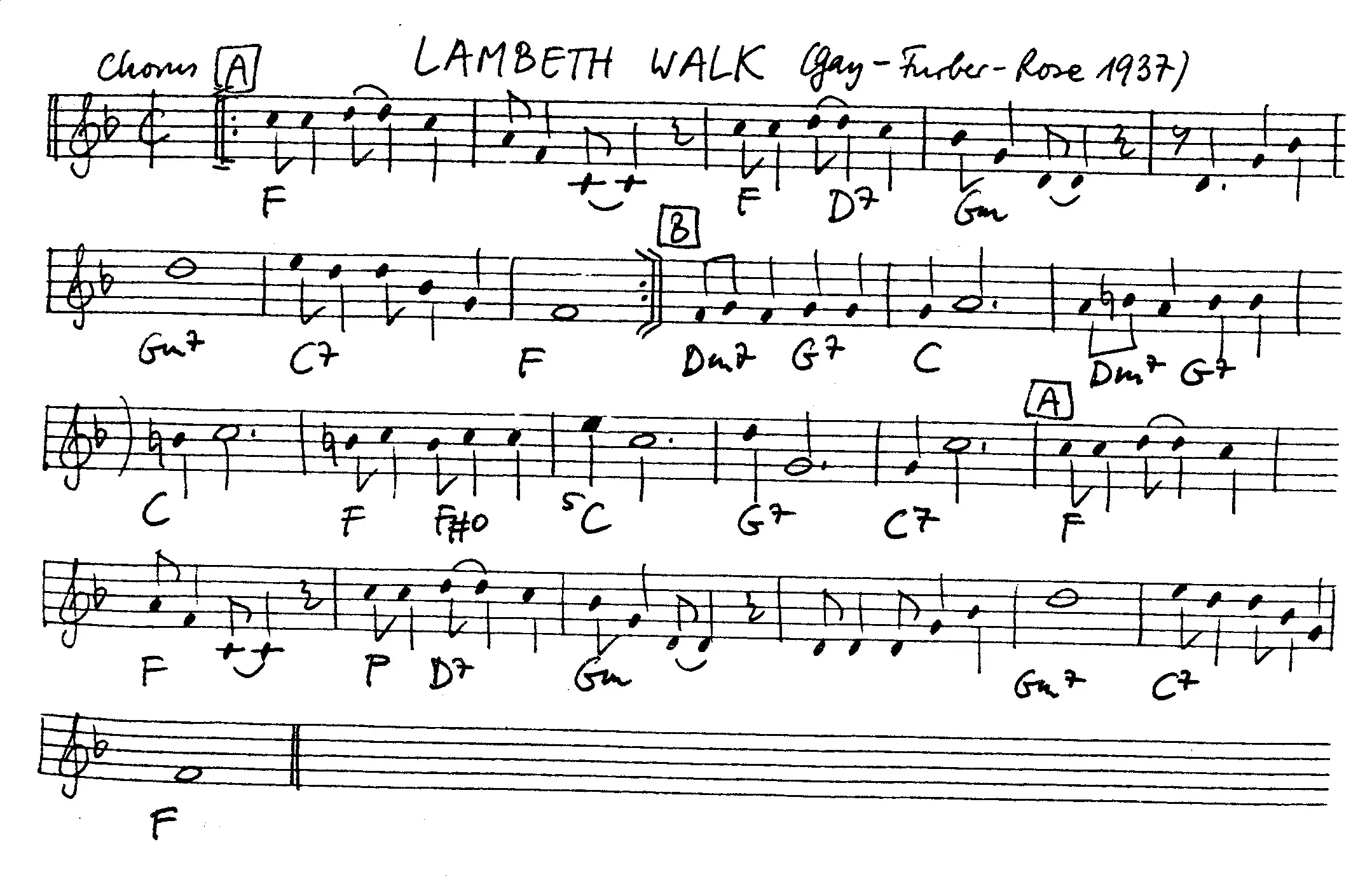 lambeth walk free jazz leadsheet - Courtesy of the Jungle Jazz Band